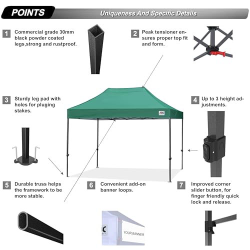 Image of ABCCANOPY Patio Pop Up Canopy Tent 10x15 Commercial-Series (Forest Green)