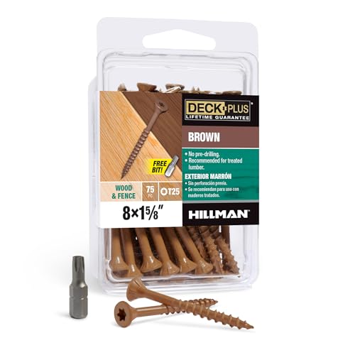 Image of Deck Plus 1-5 /8 Inch Epoxy Coated Exterior Wood and Fence Screws #8 x 1-5 /8 inch Torx /Star Drive Included Coarse Thread, Outdoor Rust Resistant Decking Screw, Brown, XL Pack, 75 Pieces | 42665