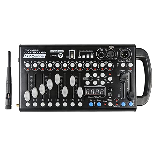 Drahtloser Dmx Controll Lichtmischpult Dmx Controller Eingebaute Batterie 192 Kanäle Dmx Konsole, Wireless Lichtmixer Dmx512 Controller Musikgesteuert Akku Lichtpult Dmx Pult Partylicht Dmx Controler