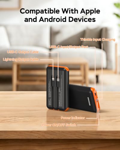 Image of GOODaaa Portable Charger, 10000mAh Power Bank Built in Cables, 3 Outputs 1 Inputs for All Mobile Devices Slim Charging Bank, Small Thin Phone Charger, Airline Approved Travel Slim Compact Battery Pack