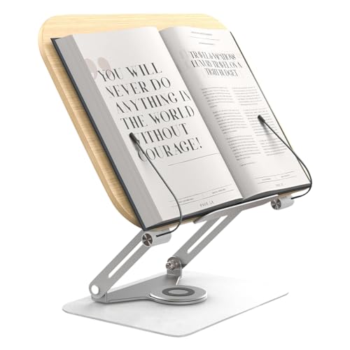 Gwezmxs Atril para Libros, 360° Ajustable Madera Soporte para Libros Leer, Plegable Atril Lectura, Book Stand Holder