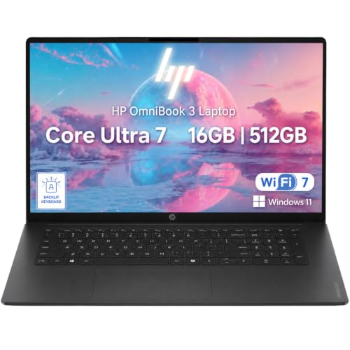 Image of HP 17.3 inch OmniBook 3 Laptop 2026 /2027 Edition | Intel Core Ultra 7 255U Up to 5.2GHz | 16GB DDR5 RAM -512GB PCIe SSD | Backlit Keyboard | FHD IPS Display | Wi-Fi 7 | Thin & Lightweight | Windows 11