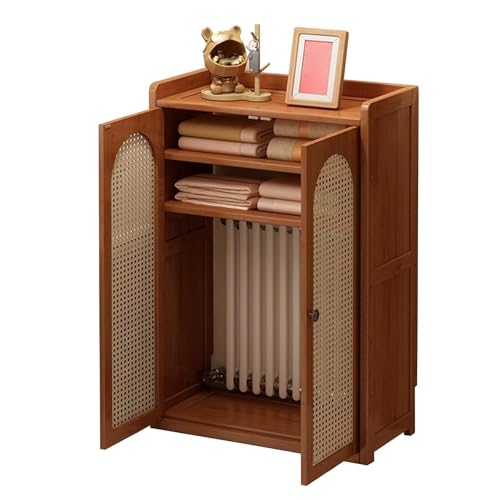 WANGCEPLSD Mueble Radiador de Bambú, Cubre Radiadores con 2 Puertas de Ratán, Estantes Extraíbles, Armario Organizador, Almacenamiento de Doble Capa, para El Hogar y la Oficina