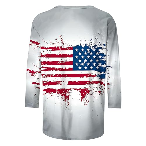 Image of Fourth of July Shirts for Women 3 /4 Sleeve Summer Tops American Flag Print T Shirt Patriotic 4th of July Shirts 2025