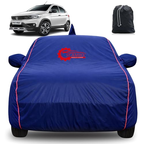 Image of 100% Waterproof Car Cover for Tata Tiago NRG 2018-2026 Model | All-Weather, Dustproof & UV Protection | Heavy-Duty 3-Layer Fabric | Custom Fit with Mirror & Antenna Pocket | Navy Blue