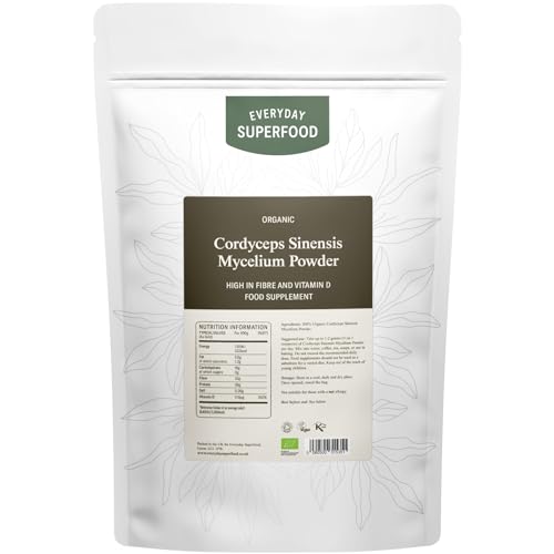 Everyday Superfood Polvo orgánico de hongos Cordyceps Sinensis 50 g, ideal para café, té y mezclas de champiñones