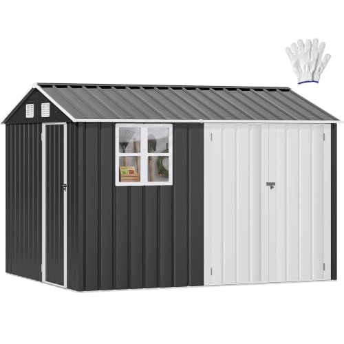 Image of DWVO 10' x 8' Outdoor Metal Storage Shed with Windows & 3 Lockable Doors