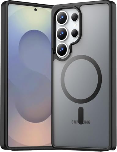 Image of Magnetic Case for Samsung Galaxy S24 Ultra 5G, Compatible with MagSafe, Shockproof Protective Phone Cover, Non-Yellowing Hard Clear PC Back (Black)