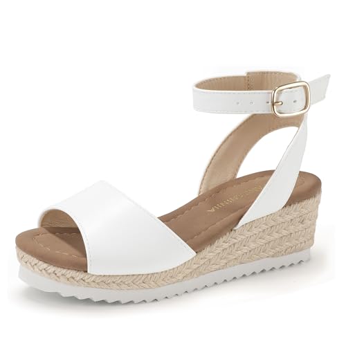 PANDANINJIA Girls Wedge Sandals Espadrilles Platform Heels for Girls Dress Shoes Ankle Strap Little Big Kids Sandals Summer Shoes