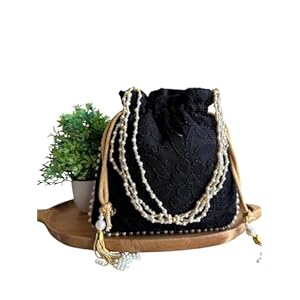 Kala All-Over Hand Embroidered Chikankari Potli Bags | Moti Strap | Adjustable Drawstring | Ethnic Bridal Return Gift | Festive Clutch Pouch for Women | Traditional Handbag 29 41zfZzPZCsL. SL500 . SS300