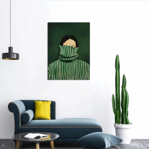 LZJAGXX Cuadro femenino abstracto con rayas verde esmeralda, póster de arte mural minimalista moderno, decoración de imagen femenina, impresión ecléctica en lienzo de 70 x 100 cm sin marco