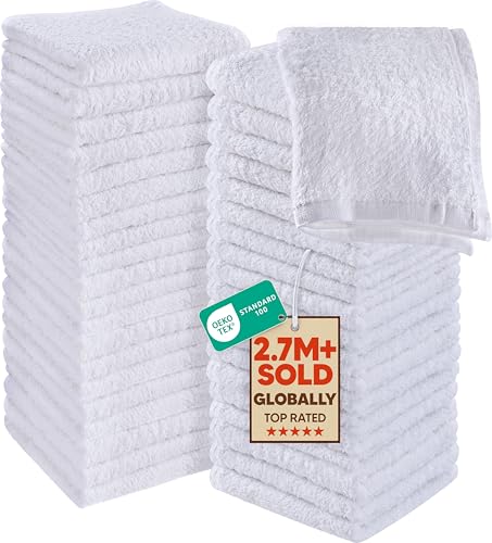Image of Utopia Towels 60 Pack Cotton Washcloths Set, 100% Ring Spun Cotton, Premium Flannel Face Cloths, Highly Absorbent and Soft Feel Fingertip Towels, White