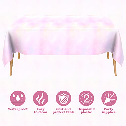 Pastel Rainbow Tablecloths 2 Pcs Disposable Rainbow Tablecloth Waterproof Plastic Table Cloths For Rectangle Tables, Birthday Decoration Party Supplies For Birthday Wedding Pink Theme Party 108" X 54" #TOP3