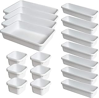 Desk Drawer Organizers Set for Bathroom,Plastic Interlocking Desk Drawer Organizer Tray,Dividers Organization and Storage Bins Container for Kitchen Bathroom Makeup Office Vanity Bedroom Dresser