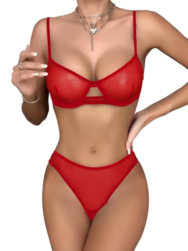 Image of Lilosy Sexy Mesh Sheer Underwire Push Up Lingerie Set Lingerie Set