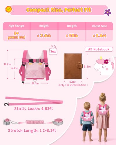 Image of Dr.meter 3 in 1 Toddler Harness Leash with Key Lock for Girls Cute Unicorn | Kids Safety Harness Tether + 8.2ft Anti Lost Wrist Link Child Protective Leashes While Walking Keep Kids Close