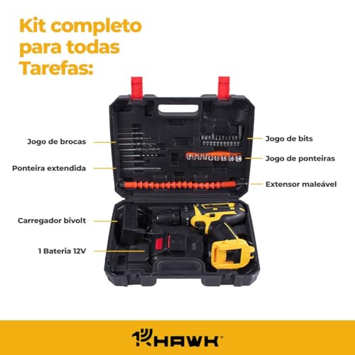 Parafusadeira E Furadeira 12v 3/8 Bivolt 1.3ah Hw1042 Hawk