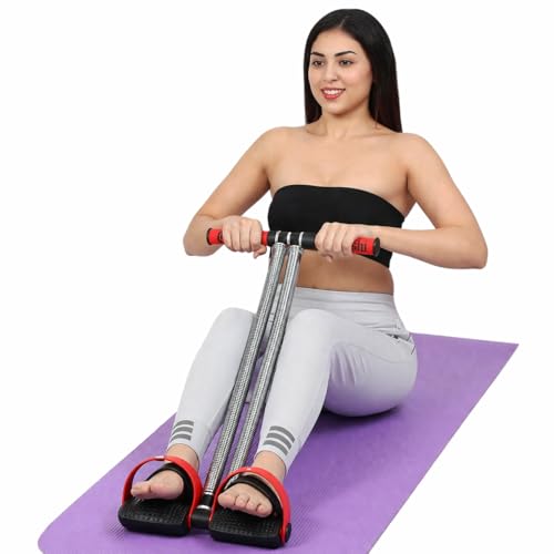 Image of ODDISH Way to Fitness Heavy Duty Double Spring Tummy Trimmer with Resistance Tube | Ab Exerciser Combo for Men & Women | Home Gym Equipment for Belly Fat Loss, Abs, Waist, Arms & Full Body Workout (Maroon)