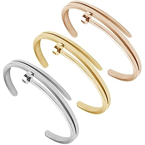 YOYONY 3 PCS/Pack Mother's Day Gift 316L Stainless Steel Open Nail Bracelet Love Cuff Bangle Gifts for Women Birthday Present for Her,Women Jewelry. Cover