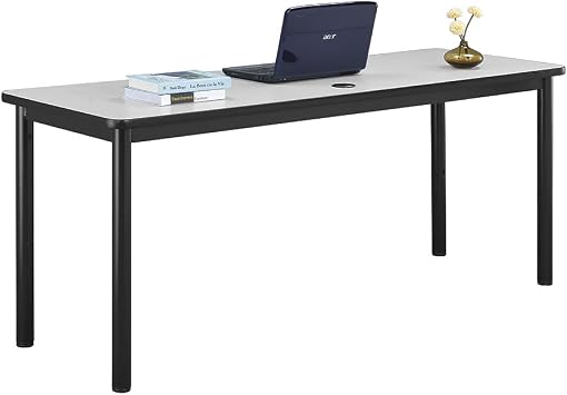 NBF Executive Office Desk - Durable Gray Laminate Computer Desk with Black Alloy Steel Frame - Stahl Modern Table for Home, Office with 2 Grommet Holes, 72" W x 24"