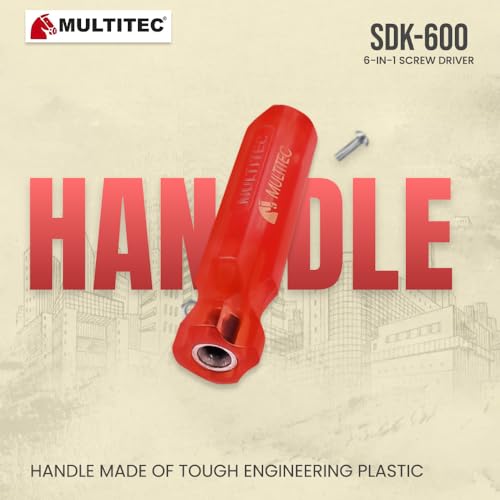 Image of MULTITEC 6-in-1 Multibit Reversible Screwdriver Set | Electrician Tool Kit with PH0, PH1 & PH2 Alloy Steel Bits | Quick Change Handle | Heavy Duty Electrical Repair & Maintenance Tool | Made in India