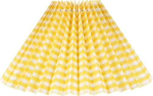 Abat-jour Plissé E27, Grand Abat-jour Festonné avec Couverture Anti-éblouissante, Carreaux Jaunes, pour Décoration Chambre et Salon