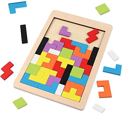 Wooden Tetris 3D Jigsaw Puzzle Brain Teasers Tangram Game Intelligence Colorful 3D Russian Blocks Montessori Education Toy for Boys & Girls Educational Gift for Kids