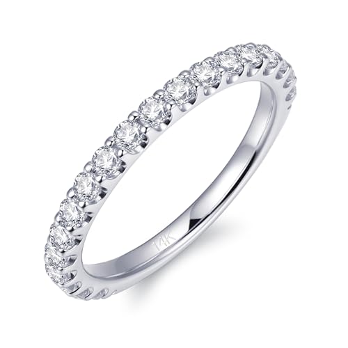 14K Gold Band Rings, 2.5mm Moissanite Half Eternity Bands Womens Band Ring