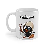 Teecustom Mug Personnalisé Chat Sorcier Halloween 325ml – Tasse Céramique Prénom Chat Noir et Café – Cadeau Original Fête d’Halloween (Calimero)