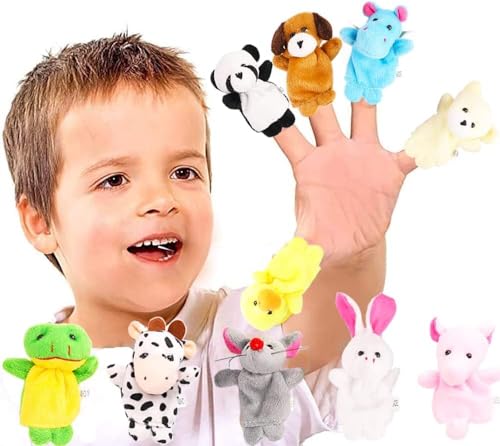 Image of SHINETOY 5 Pcs Animal Finger Puppets Set - Soft Plush Velvet Animals Finger Puppet Toys for Kids, Mini Plush Figures Toy Assortment for Boys & Girls, Party Favors for Shows, Playtime School