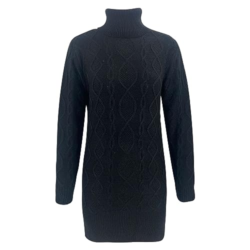 Robe pull à col roulé pour femme - Coupe ajustée - Robe pull thermique longue automne/hiver - Couleur unie - Maille côtelée - Robe pull extensible, Noir , XXXL