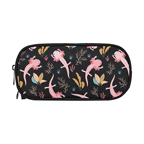 Image of ANANGTEE Cute Axolotls Pencil Case for Boys Teen Girls Navy Blue 10 | Adorable Weeds Large Capacity Back to School Suppies Zippers Pouch, Office Desk Organizers Soft Pen Box