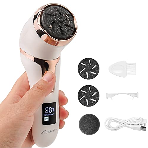 Electric Foot Callus Remover, Rechargeable Feet Callous removers, 3 Grinding Heads Portable Waterproof Foot File, Professional Pedicure Tools Feet Care for Dead, Hard Cracked Dry Skin-White