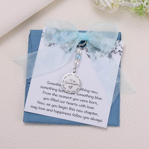 Image of MIXJOY Something Blue Gift for Bride, Wedding Day Bridal Blue Pearl Angel Wings Bouquet Garter Charm for Bride to Be