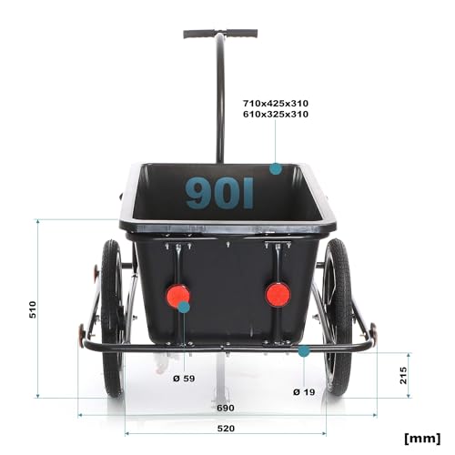 Wiltec Fahrrad Lastenanhänger 158x69x51 cm bis 80 kg, Fahrradanhänger mit 90 L Transportwanne, Kupplung und Luftreifen, Handwagen Anhänger für Fahrrad