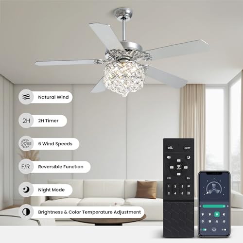 CROSSIO 52" Crystal Ceiling Fan with Light Dimmable LED Chandelier Fan by CROSSIO - Used condition - Image 8