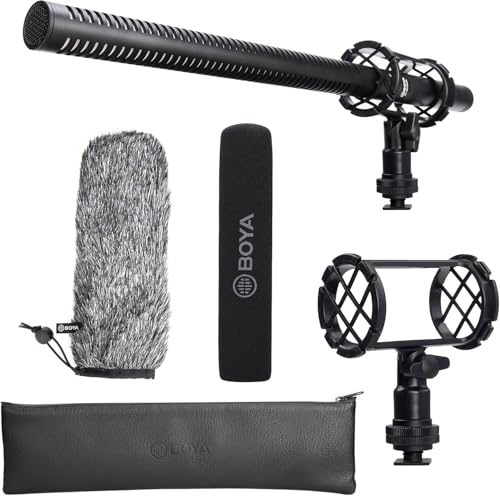 Image of BOYA BY-BM6060L External Shotgun Microphone for Camera DSLR,Super-Cardioid Mic with Shockmount for Film Vlog, Professional Condenser Microphones for Video Recording Voice Interview YouTube