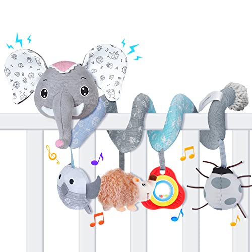 Image of FPVERA Baby Car Seat Stroller Toy: Infant Spiral Activity Toy Hanging Stroller Toys for Babies Car Seat Pram Crib Bassinet, Carseat Mobile Toy for Girls Boys Newborn 0 6 12 Months (Grey Elephant)
