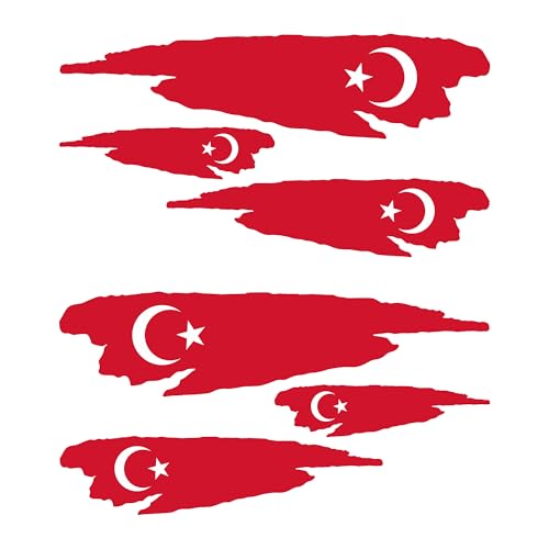 Autodomy Autocollants Stickers Drapeau Turquie Sport | Sticker Drapeau Lot 6 Autocollant Voiture Moto Scooter Quad Casque | Résistants à la Pluie et Soleil