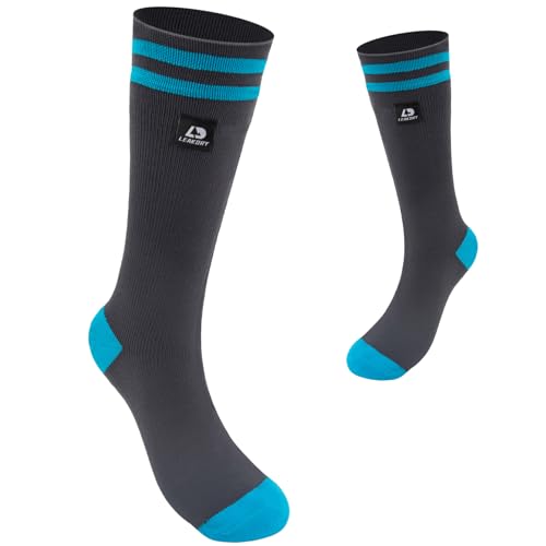 LEADDRY - Calcetines cálidos de 3 capas de lana merina, transpirables, a prueba de humedad, exterior de algodón, para senderismo, nieve al aire libre, unisex, Gris azul-1, X-Large