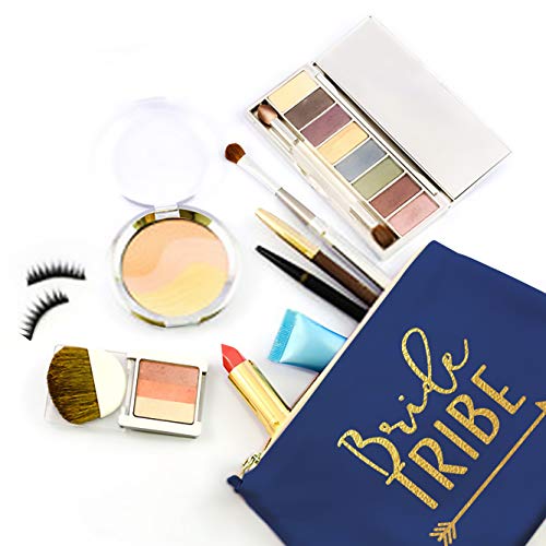 Heather & Willow 6 Piece Set | Navy Blue Bride Tribe Canvas Cosmetic Makeup Clutch Gifts Bag for Bridesmaid Proposal Box & Bridesmaids Bachelorette Party Favors3