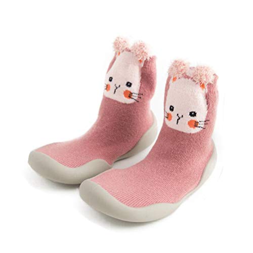 DEYOU Zapatos para bebés y niñas para primer camino, antideslizantes, lindos calcetines de goma de fondo suave para bebés en interiores y exteriores, Pink, 23 EU Cover