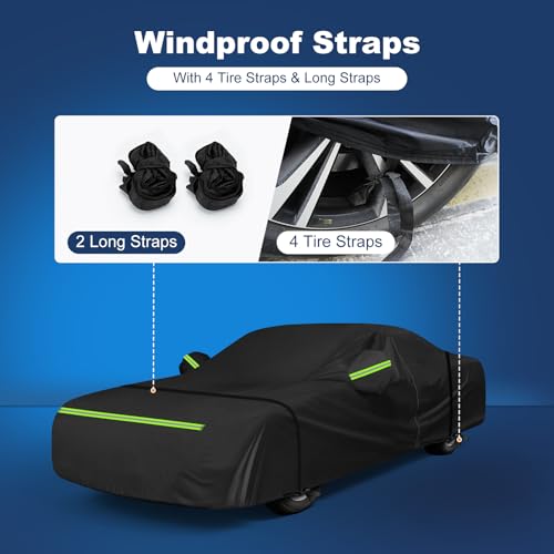 Image of QUNSUNUS Car Cover for Jaguar XJ XK XF S-Type Series 1975-2015 Cotton Inner | Waterproof Heavy 420D Oxford Outdoor All-Weather Car Covers, with Zipper and Straps, for Dust, Sun, Wind Protection