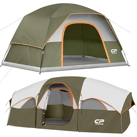 CAMPROS CP Tent 6/8 Person Camping Tents, Waterproof Windproof Family Dome Tent with Rainfly, Large Mesh Windows, Wider Door, Easy Setup, Portable with Carry Bag Cover