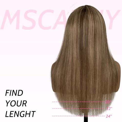 Image of Human Hair Wigs Straight Brown Blonde Highlight Wigs 200% Density 20 Inch | 13x4 Lace Front Wigs Human Hair Ash Blonde Balayage Wigs Human Hair for Women Brunette Hair with Blonde Highlights Wigs