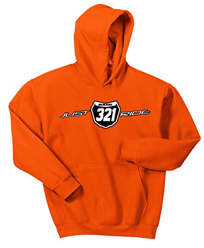 JUST RIDE Youth Motocross Number Plate Custom Personalized Hoodie Sweat Shirt Orange