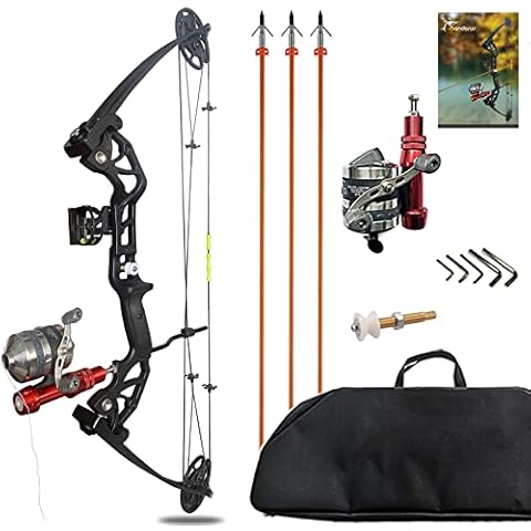 Lanneret Bowfishing Bow Kit 15-45 LBS Shoot Right Handed 2023 New Draw Length 18"~29.5" Fully Adjustable (Black) Cover