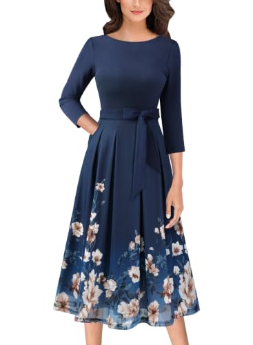 Image of VFSHOW Womens Work Business Casual Church Pockets Belted A-Line Midi Dress