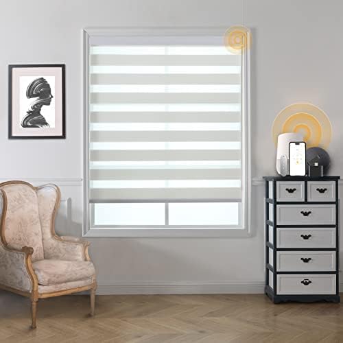 motorized zebra blinds smart blinds with remote electric shades for indoor windows light filtering automatic dual layer horizontal shades compatible with google alexa white 48" w x 72" h b-white 72" x 48"
