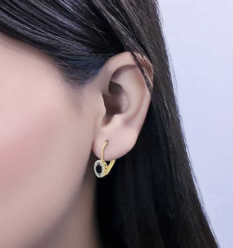 Dazzlingrock Collection 5x3mm Oval Black Diamond & Round White Diamond Halo Lever Back Hoop Earrings for Women in 14K Solid Gold2